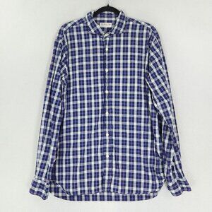 Borgo28 Shirt Mens Large Purple White Plaid Button Front Cotton Long Sleeve